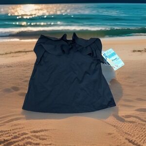 NWT Spanx Assets Black Ruffle Halter Swim Tankini Top Small/S Power Suit